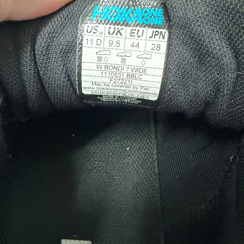 Hoka One One Bondi 7 Black Women's Sneakers Size 11D - Picture 8 of 9